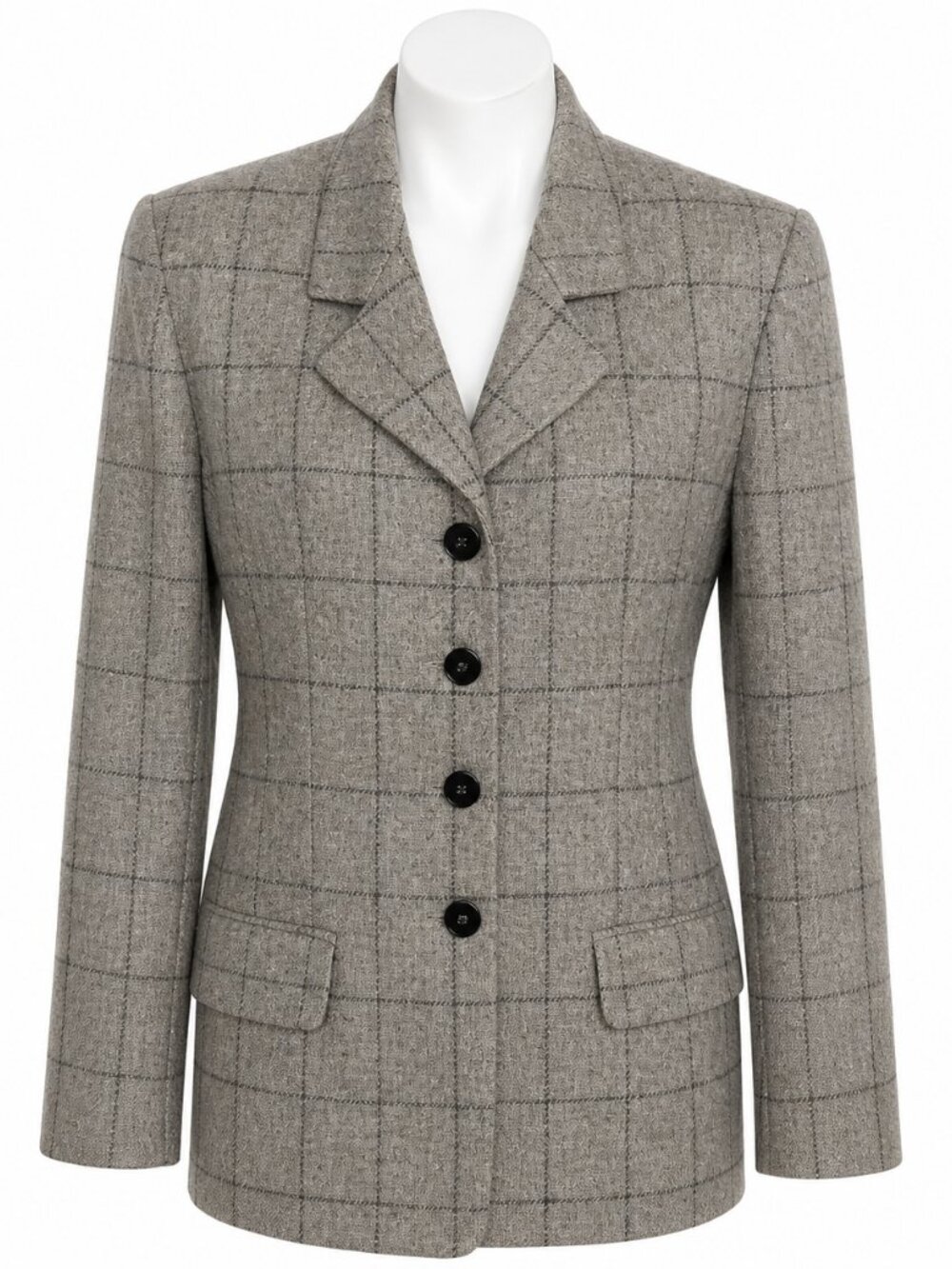 Size 12 TALBOTS Womens Gray Windowpane Plaid Four-Button Blazer Tailored Career